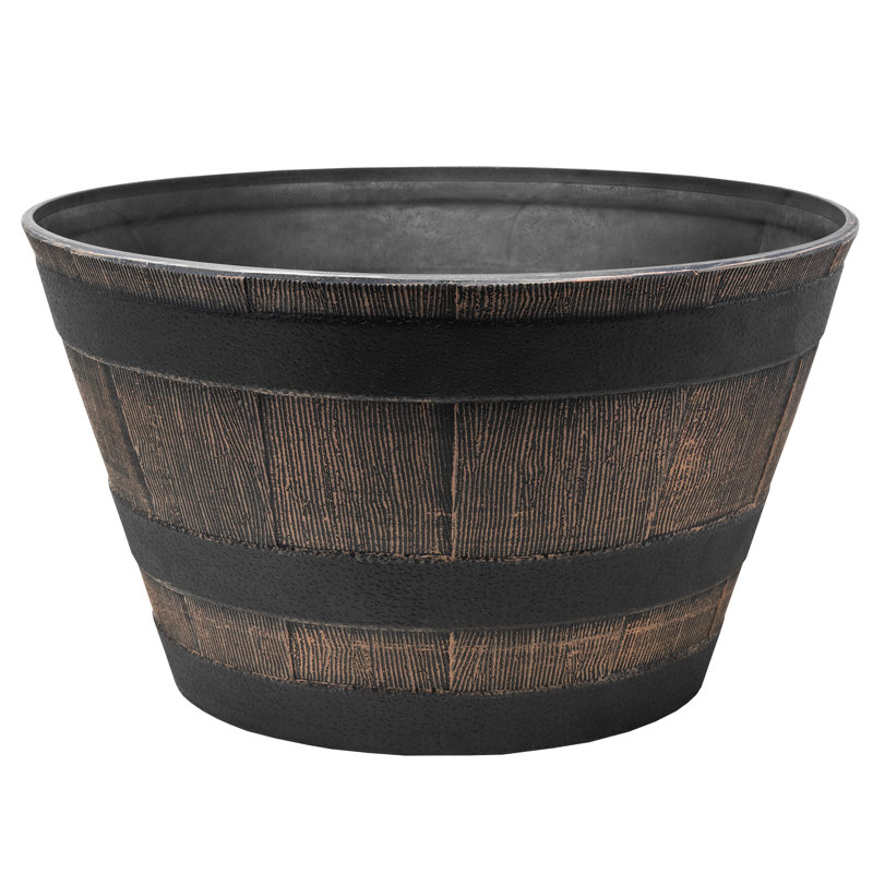  Timberline Barrel-Style Round Planter, Brown, 18in, Brown