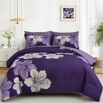 7 Piece Floral Comforter Set Soft Microfiber Bedding Set with Sheets for All Seasons