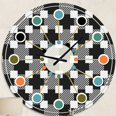 Geometric Monochrome Pattern II - Mid-Century Modern wall clock