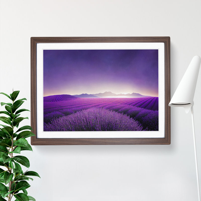 Sparkling Lavender Flower Field - Framed Print, 34cm H x 46cm W x 2cm D, Walnut