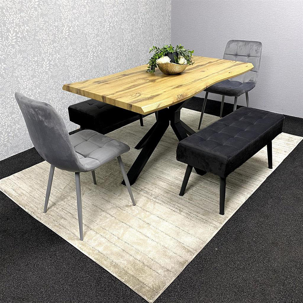 MDF Dining Set with Velvet Chairs & Tufted Velvet Bench