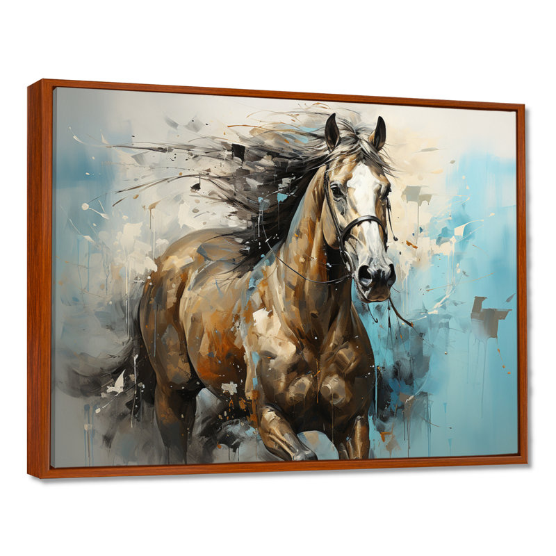Cheval galopant fantaisiste - cheval, art mural, H 34 po x l 44 po x P 1,5 po, Cadre flottant brun