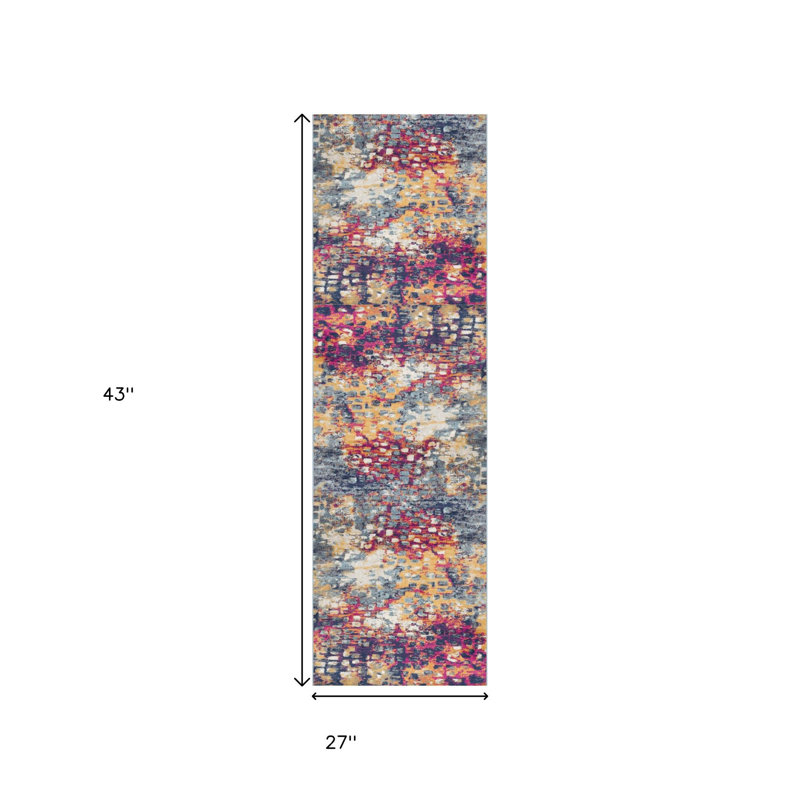 Raenae Blue and Ivory Abstract Rug, Rectangle 2' x 4'