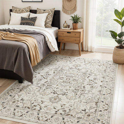 Losh Oriental Performance Traditional Vintage Area Rug in Brown/Beige/Cream
