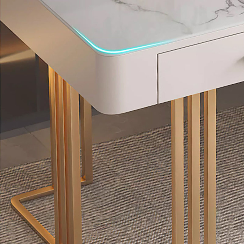 Modern Luxe Slate Desk with Gold Frame, 29.5" H x 70.9" W x 27.6" D