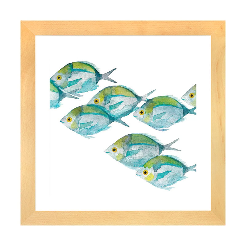 Poissons - Imprimé, Papier avec cadre beige, Blanc, H 24 po x l 24 po x p 1 po