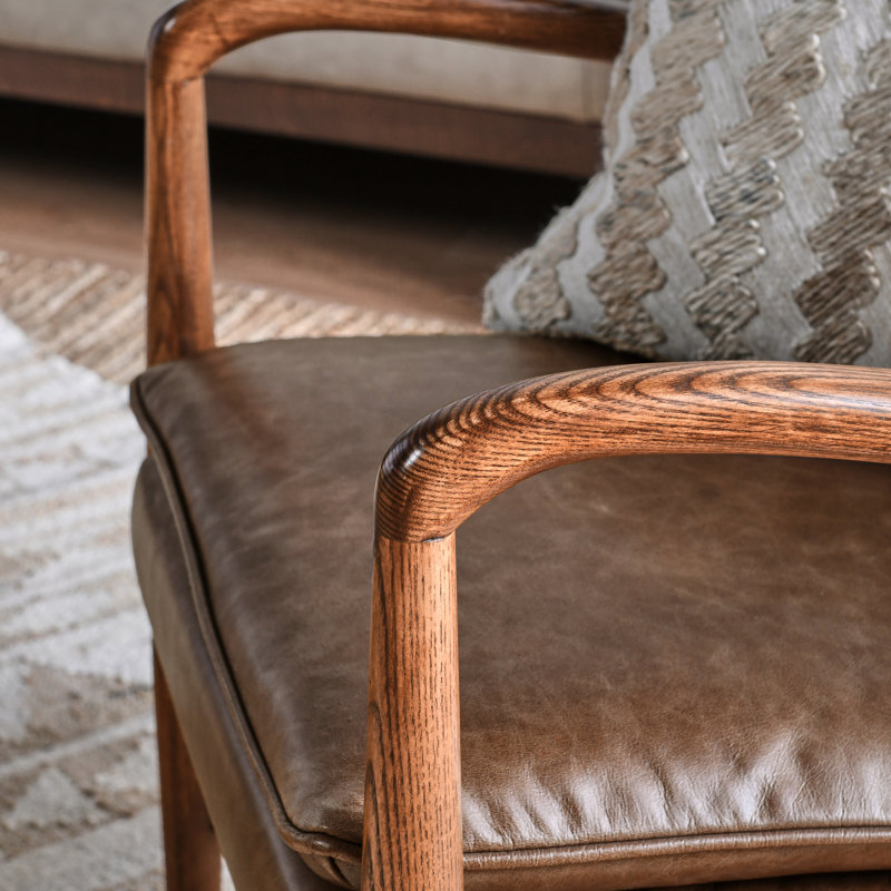 Kiannah Genuine Leather Accent Chair, Brown Genuine Leather