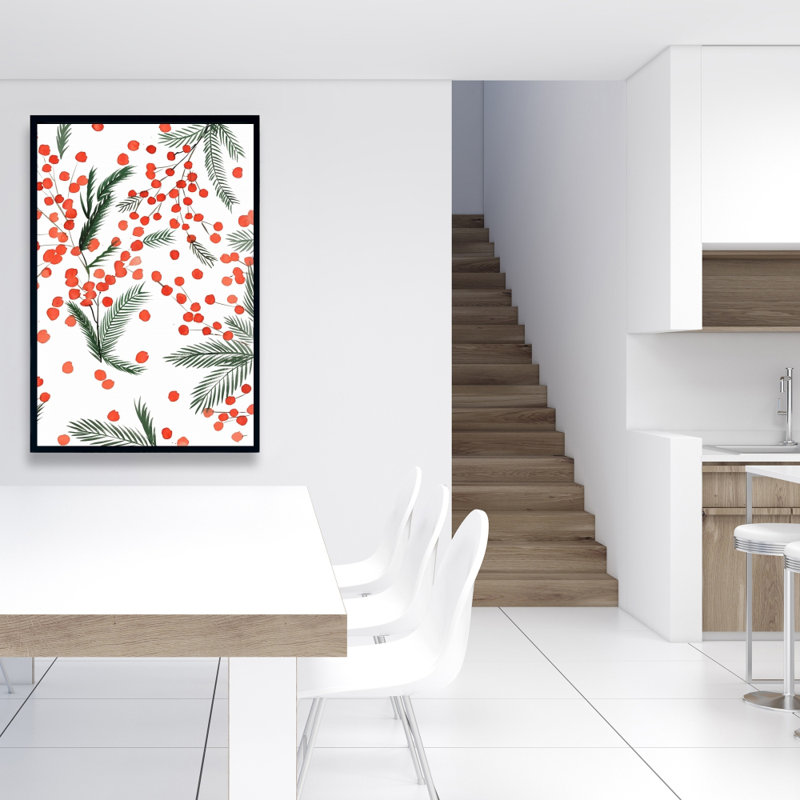 Mistletoe Leaf Pattern - Holidays White Framed Canvas Decor