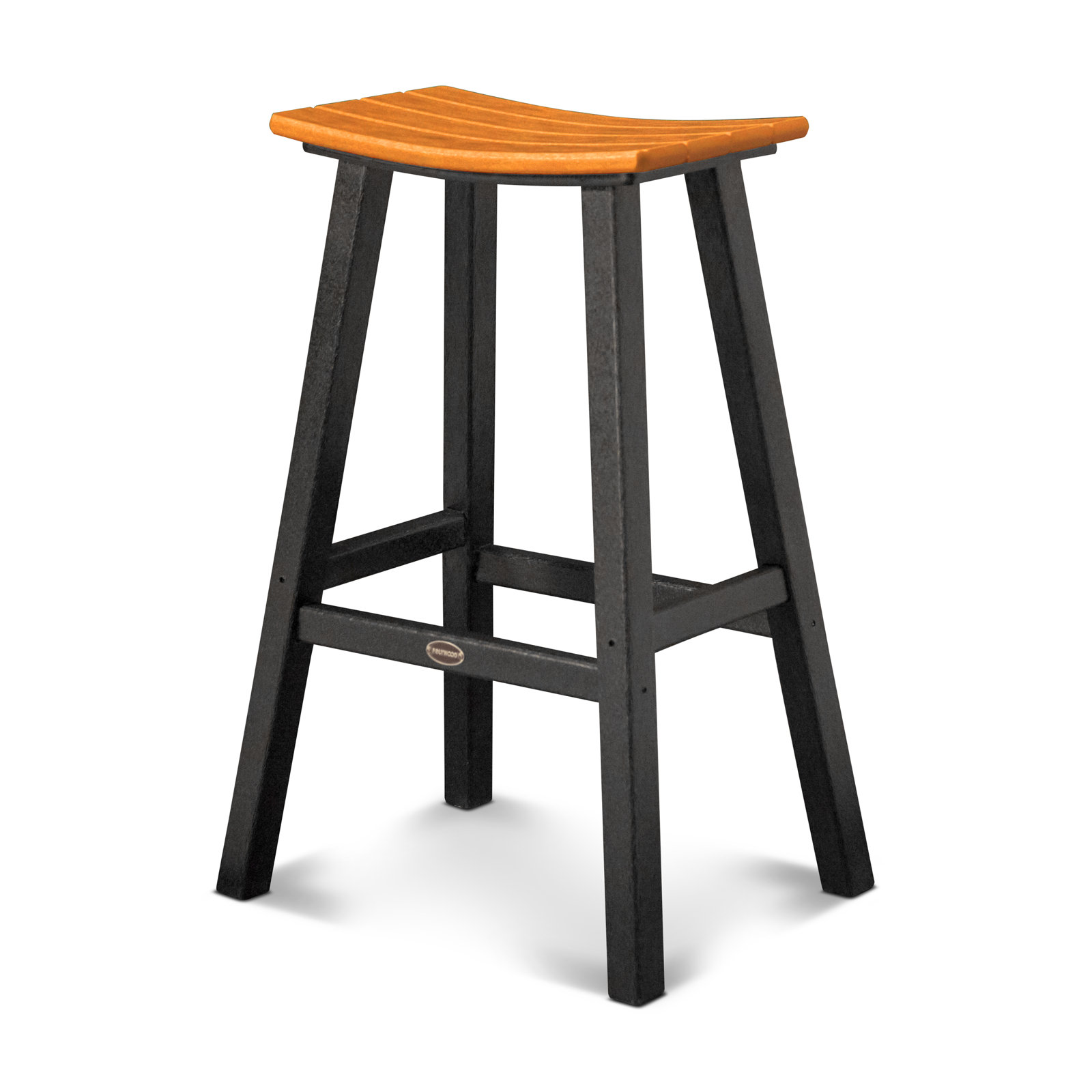 POLYWOOD® Contempo Saddle Bar Stool, Black, Tangerine