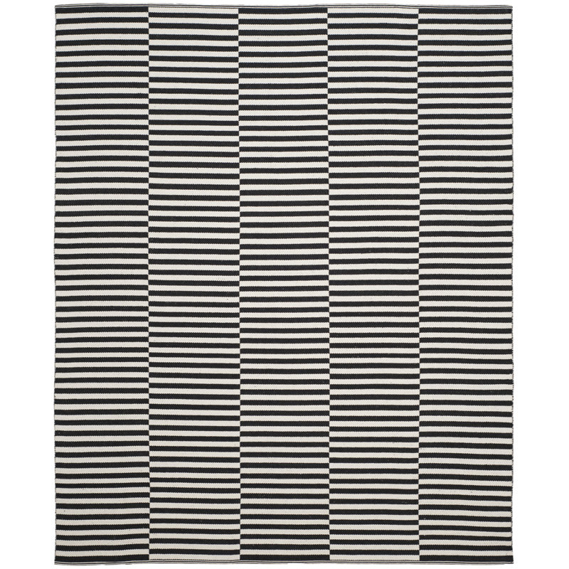 Ilona Striped Handmade Flatweave Cotton Ivory/Black Area Rug, Rectangle 2'3" x 3'9"