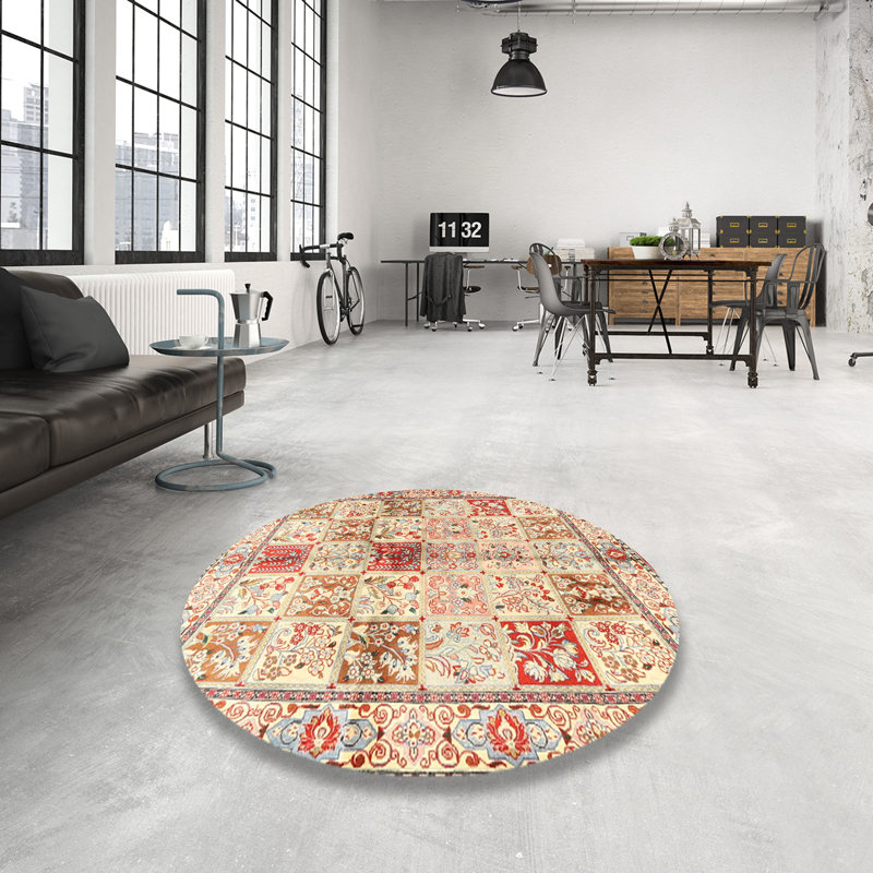 Tapis beige/gris/rouge traditionnel Corvi, Rond 5 pi