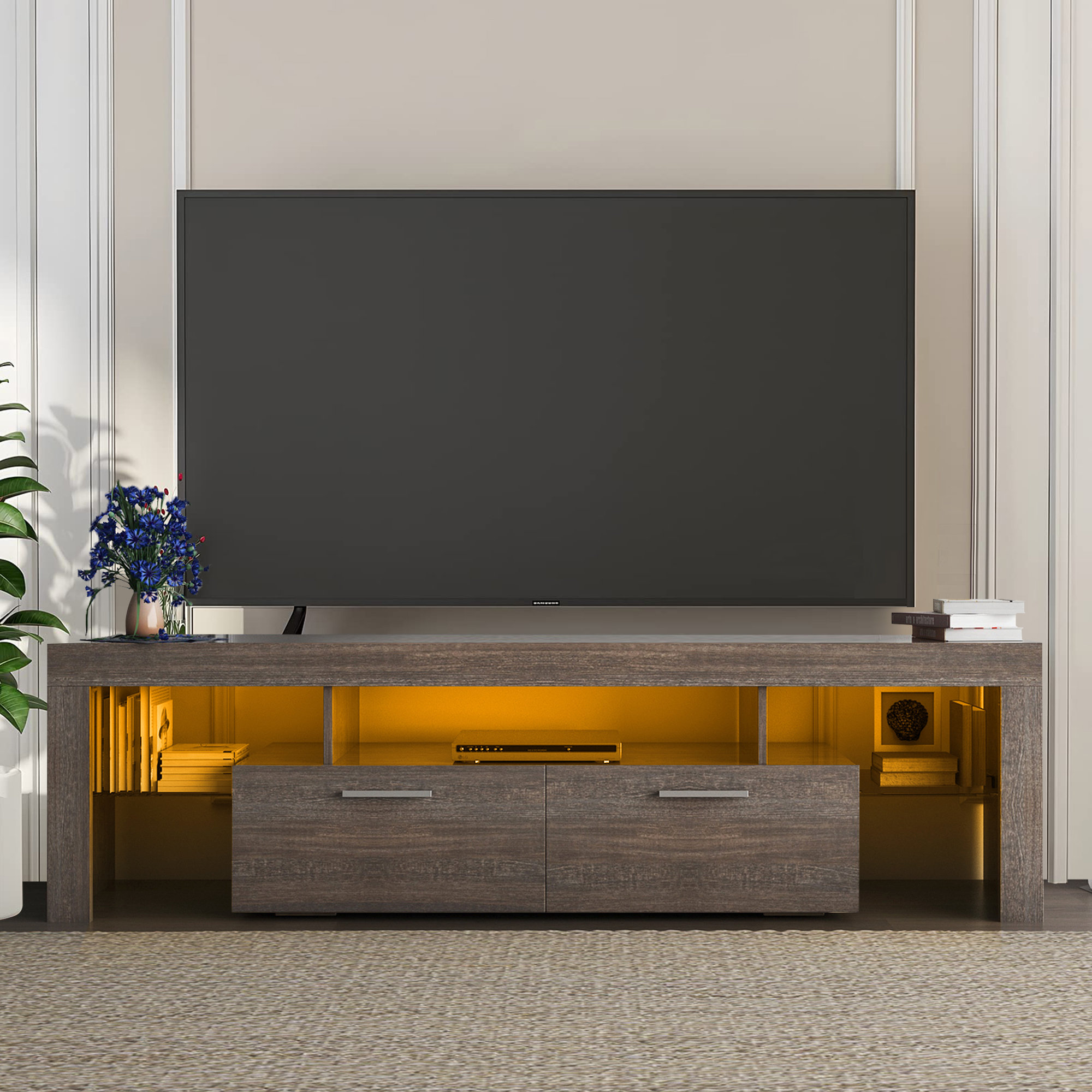 Ivy Bronx Antwann Modern LED TV Stand for 70 TVs, Wood Entertainment Center  with 2 Cabinets, Quick Assembly & Reviews