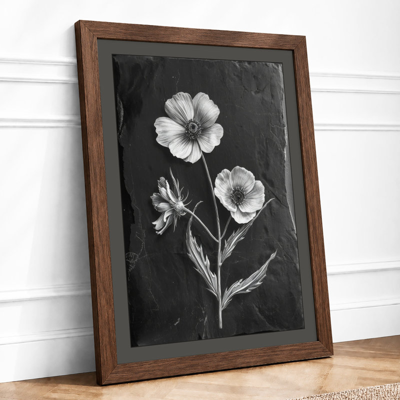 Study in White Botanical - Framed Print, A2 - 59.4 x 42.0 cm, Walnut