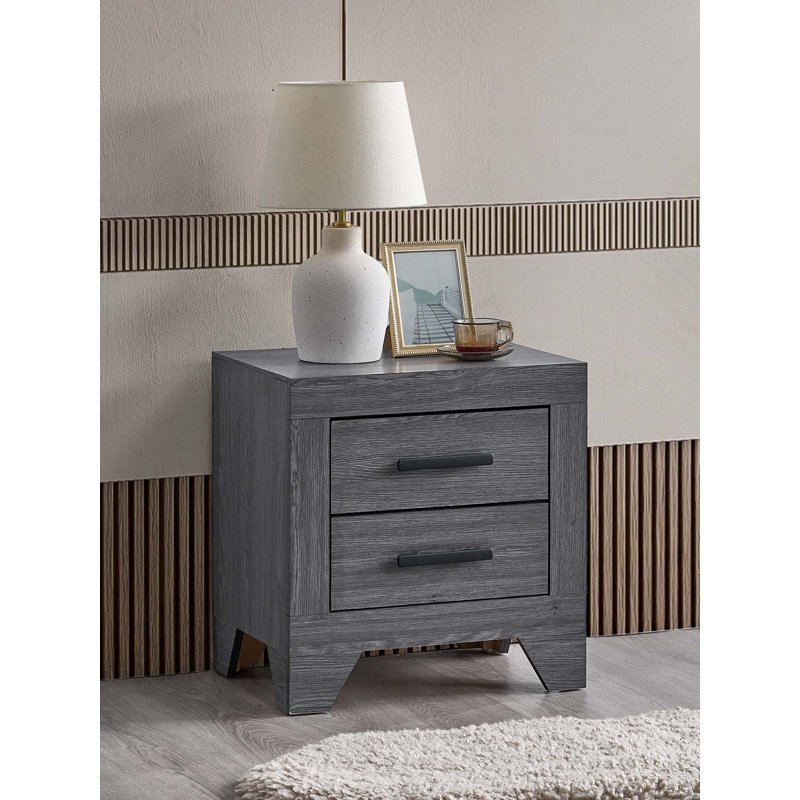 Table de chevet d'appoint Mdern avec 2 tiroirs à queue d'aronde et poignées en métal, Gris