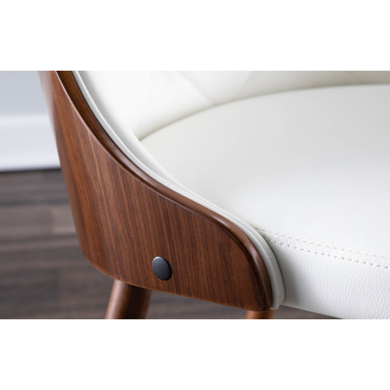 Chaise d'appoint rembourrée et capitonnée Amundi, Simili cuir blanc