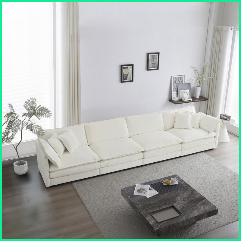 Canapé modulaire blanc en chenille 4 places - Combinaison gratuite, confortable pour le salon