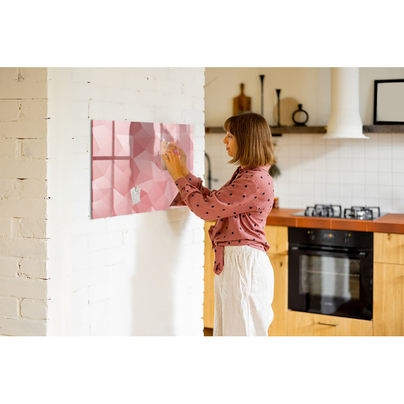 Magnetic Memo Board Whiteboard - 90 x 60 cm - With Marker and Magnets - Triangles abstraction, Red