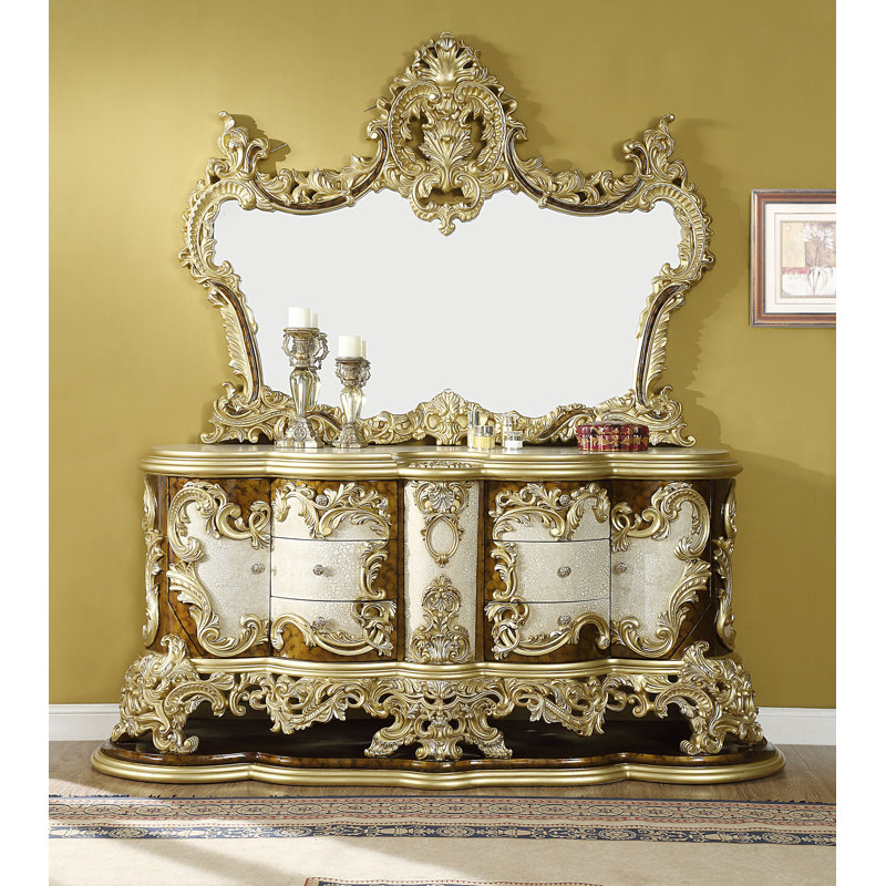 Miroir, or antique et peinture à la main