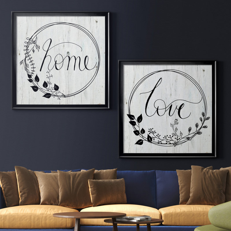 Home - Ensemble de 2 reproductions d'art textuel encadrées, Toile avec cadre noir, H 26,5 po x l 53 po x P 1,5 po