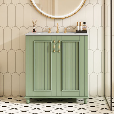 Bathroom Vanity with Ceramic Sink, Hidden Drawer