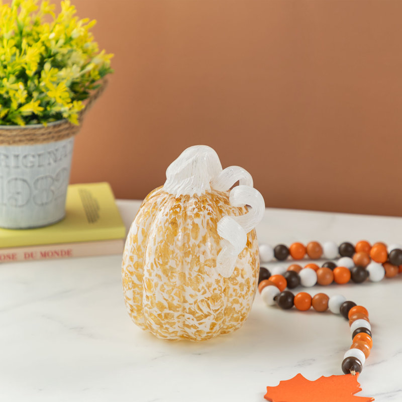 5.5"H Fall Amber Dots  Glass Pumpkin