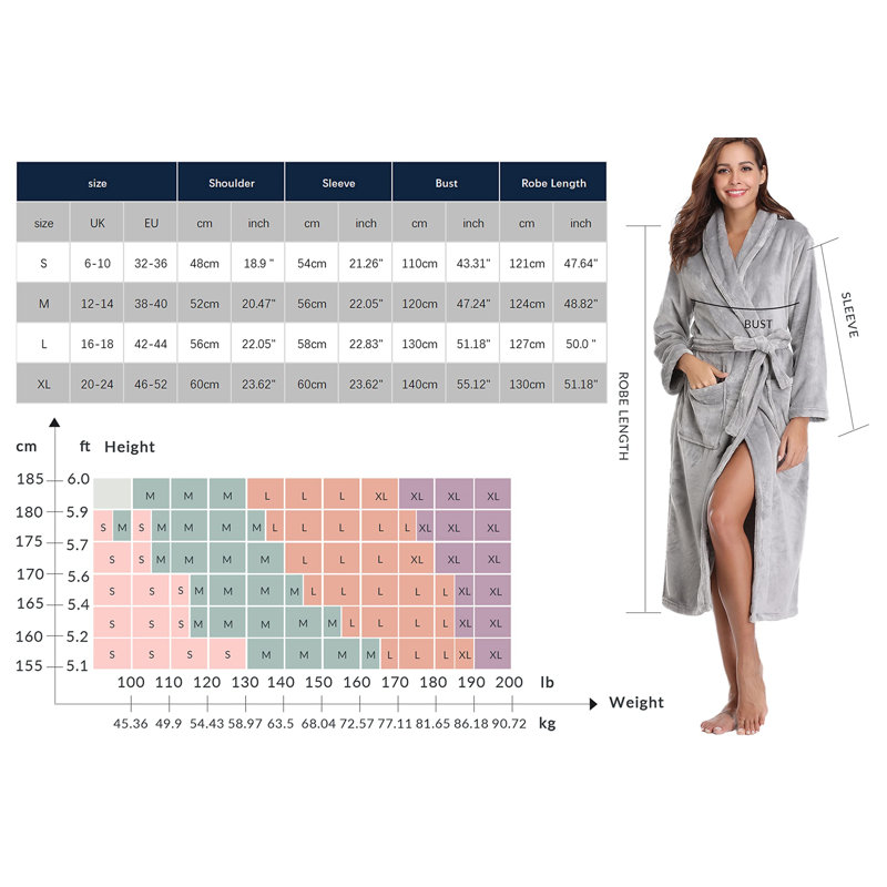 Aivyn Flannel Mid-Calf Bathrobe, L, Grey