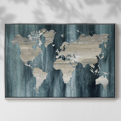 Carte du monde marine imprimée sur toile