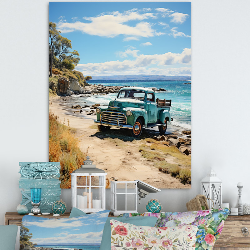 Camionnette bleue Aliquippa Coastal Retreat II - impression, H 32 po x l 16 po x P 1 po, Toile tendue