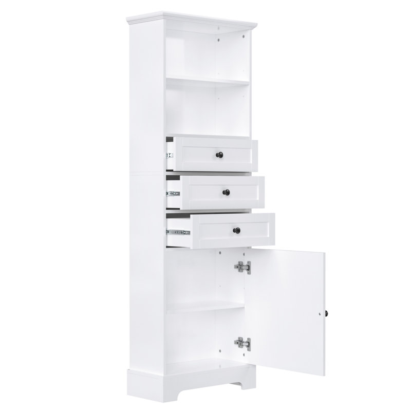 Grande armoire de rangement blanche avec 3 tiroirs et tablettes réglables pour la salle de bain