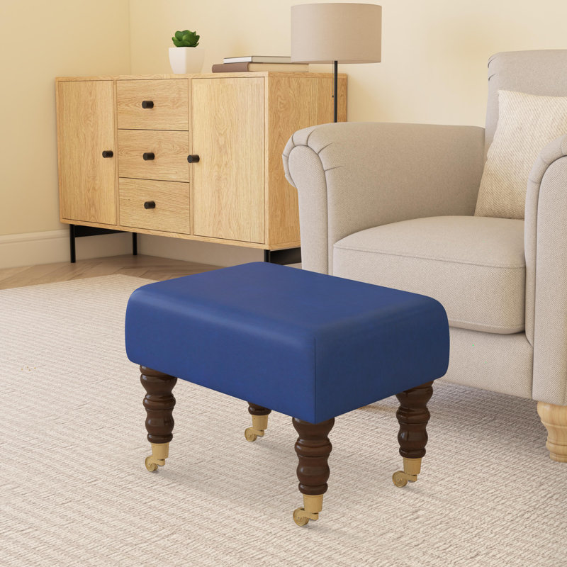 Acierno Natural Wood Caster Leg - Faux Leather, Brown, Cornflower Blue