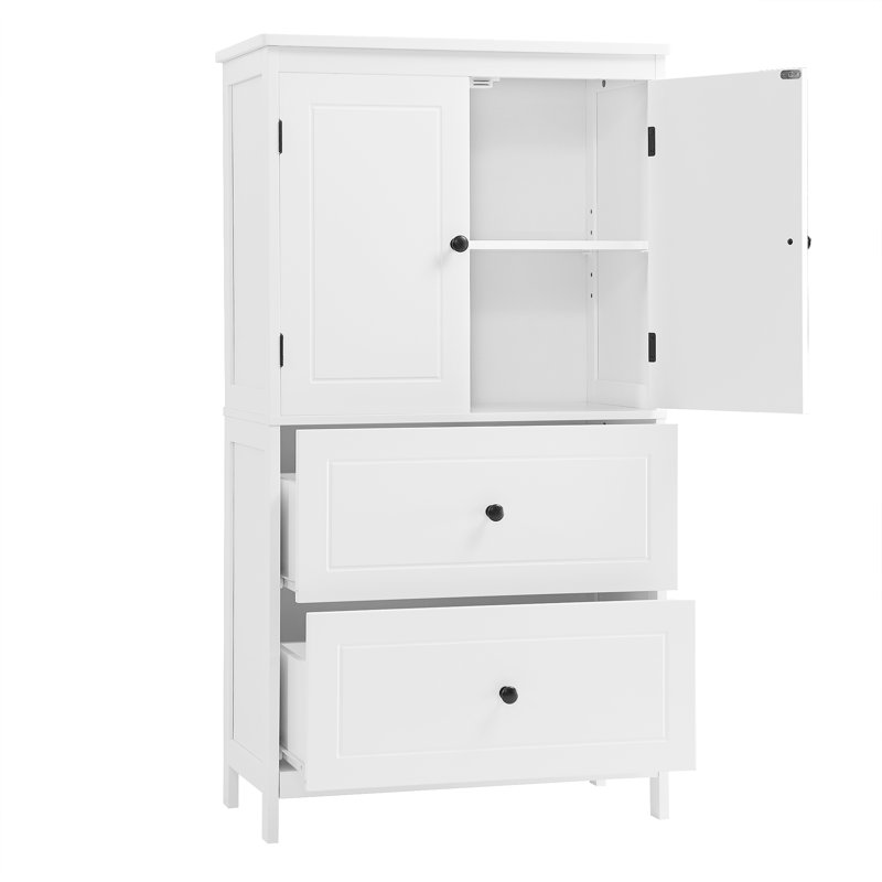 Bathroom Storage Cabinet With 2 Drawers, Double Doors And Adjustable Shelf