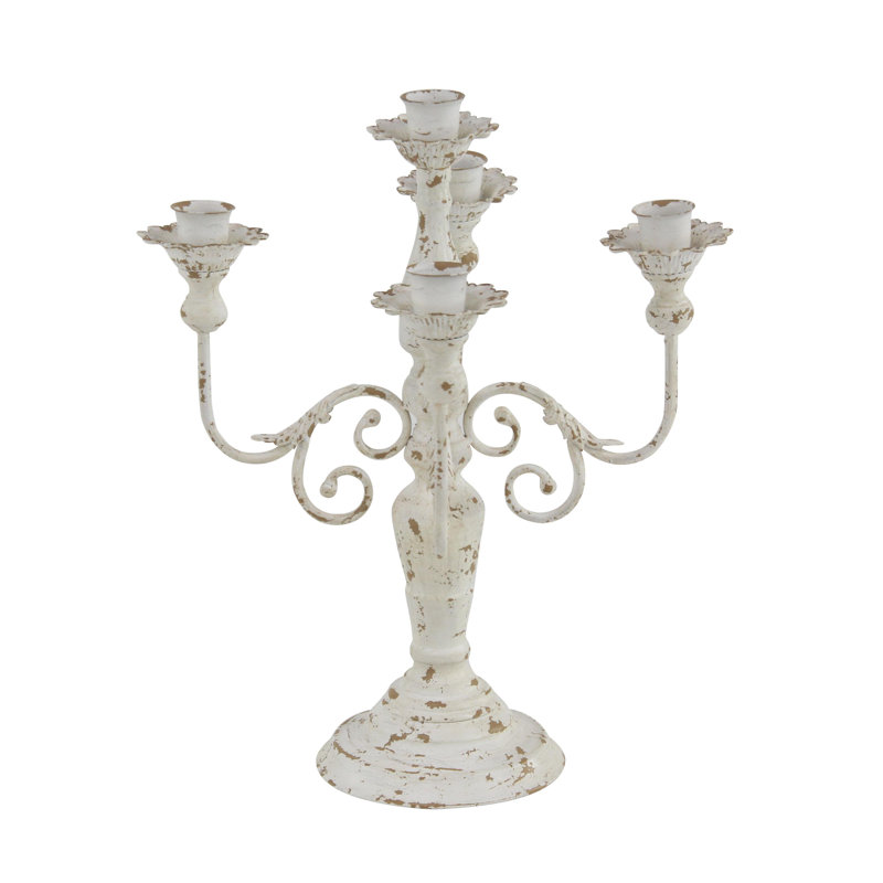 19'' H Metal Tabletop Candelabra, White
