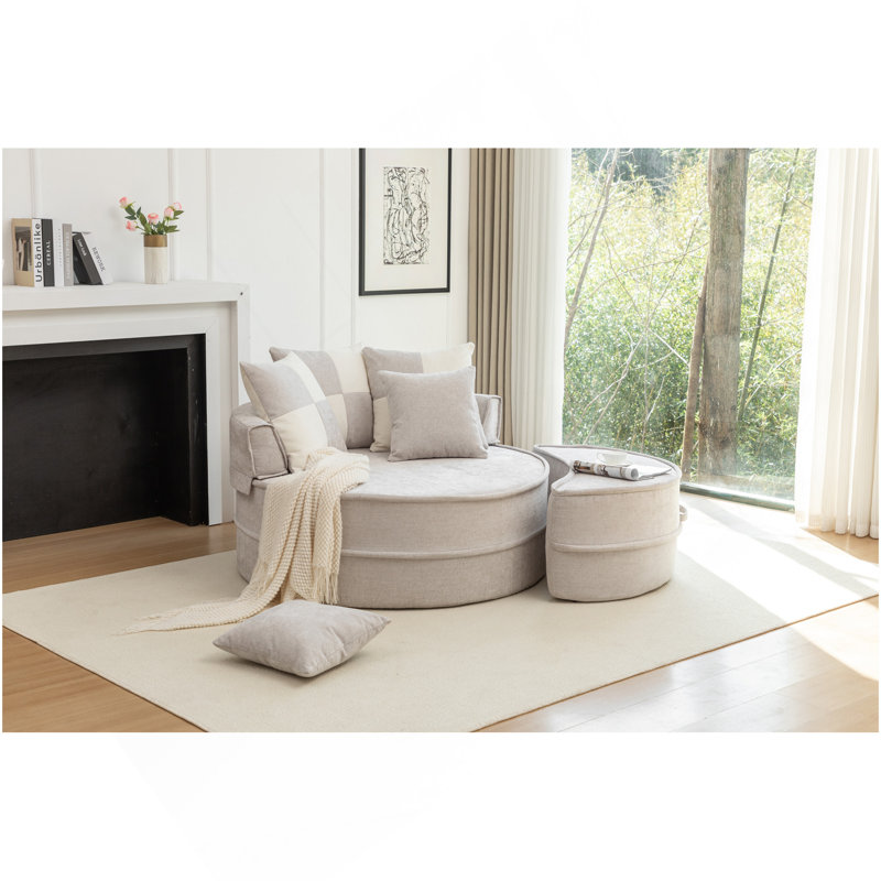 Fauteuil demi-tonneau d'appoint surdimensionné avec 5 coussins en chenille rembourrée avec canapé et repose-pieds pour salon / chambre à coucher / salle de lecture / chambre d'amis