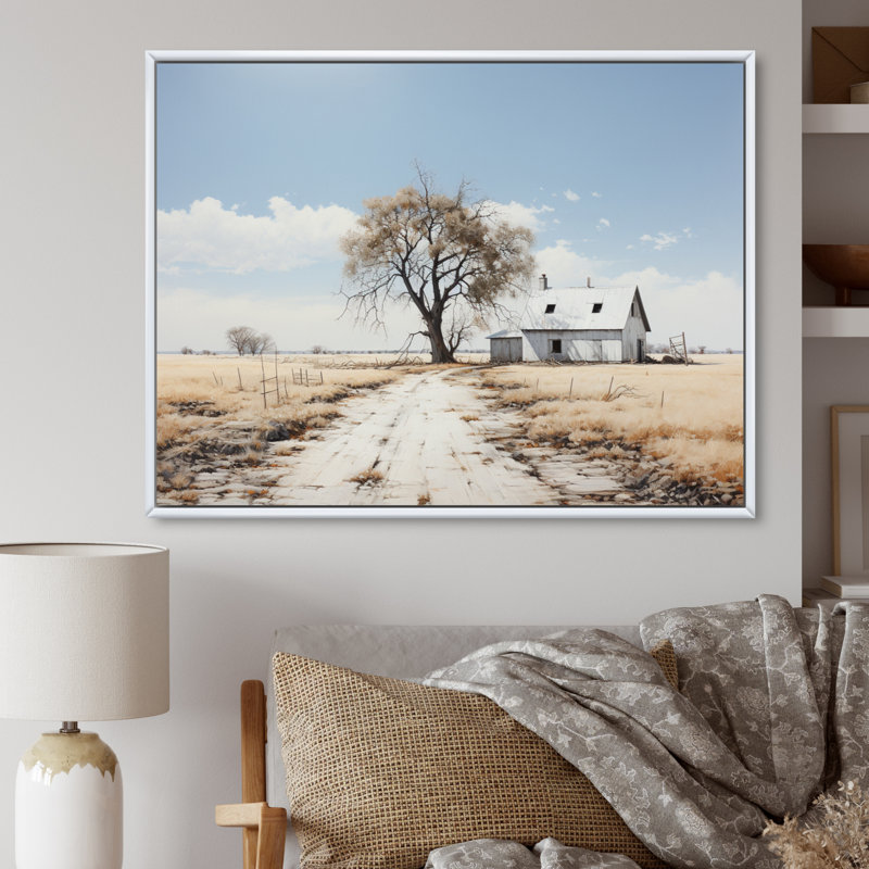 Marsel Farmhouse Minimalisme Path IV - Imprimé, Cadre flottant blanc, H 34 po x l 44 po x P 1,5 po