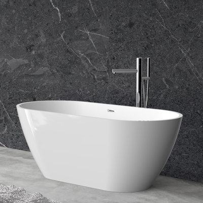 Freestanding Acrylic Soaking Tub with Pop-Up Drain & Overflow - Stand Alone Tub for Bathroom