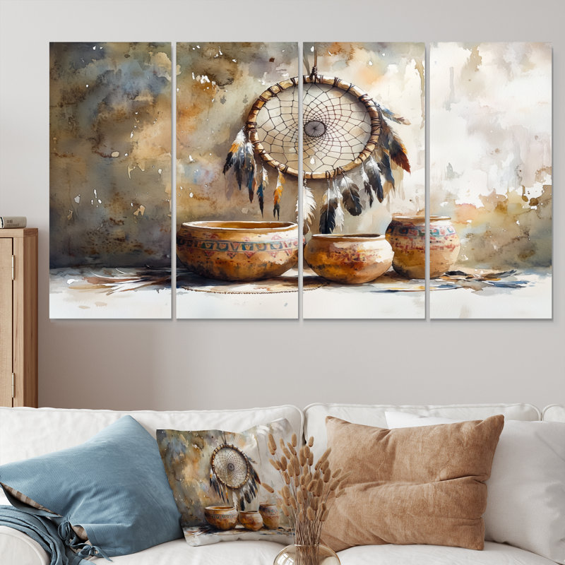 Ensemble de décorations murales poterie brune et grise, H 32 po x l 64 po
