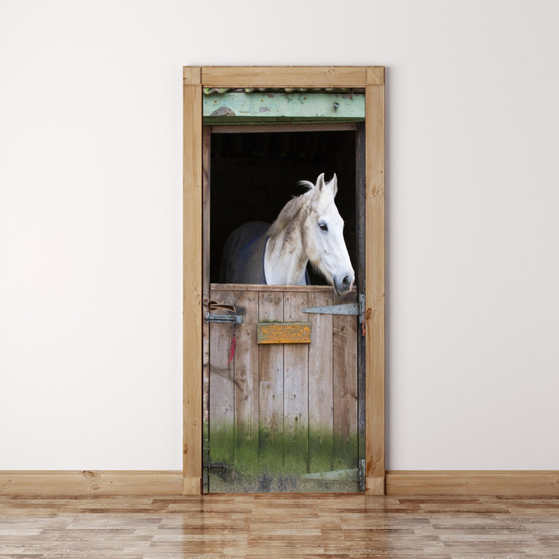 Murale de porte d'écurie blanche - Enveloppe de porte en tissu auto-adhésive pour charme rustique