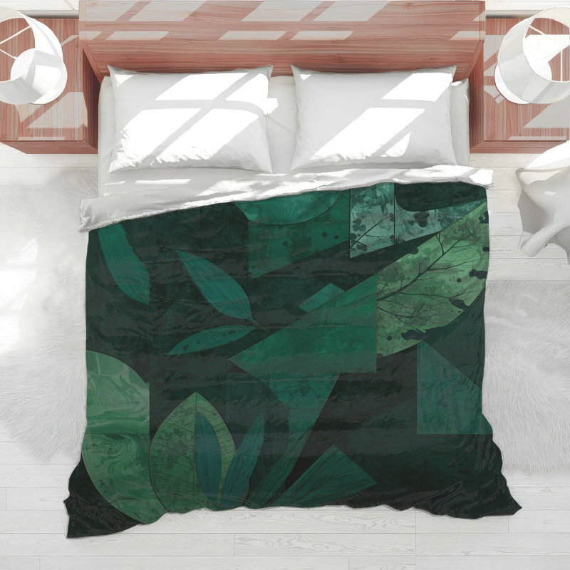 Édredon vert à feuilles géométriques, Très grand lit