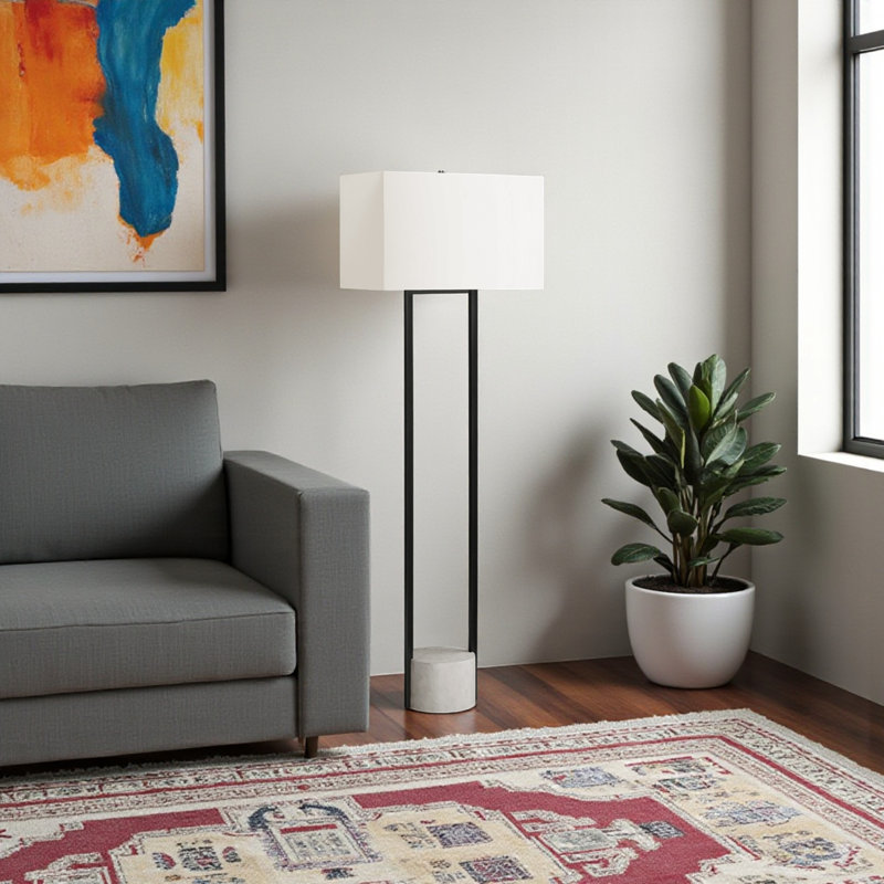 Galvin 62"H Floor Lamp, Black Metal & Ivory / Cream Shade