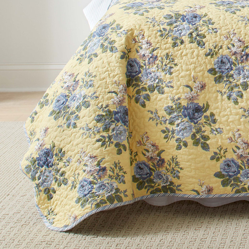 Linley Blue Floral Reversible Cotton Full Quilt Set