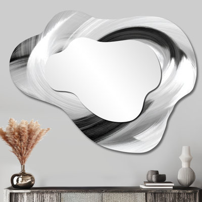 Miroir mural abstrait abstrait - Spirale d'encre blanche et noire, impression métallique