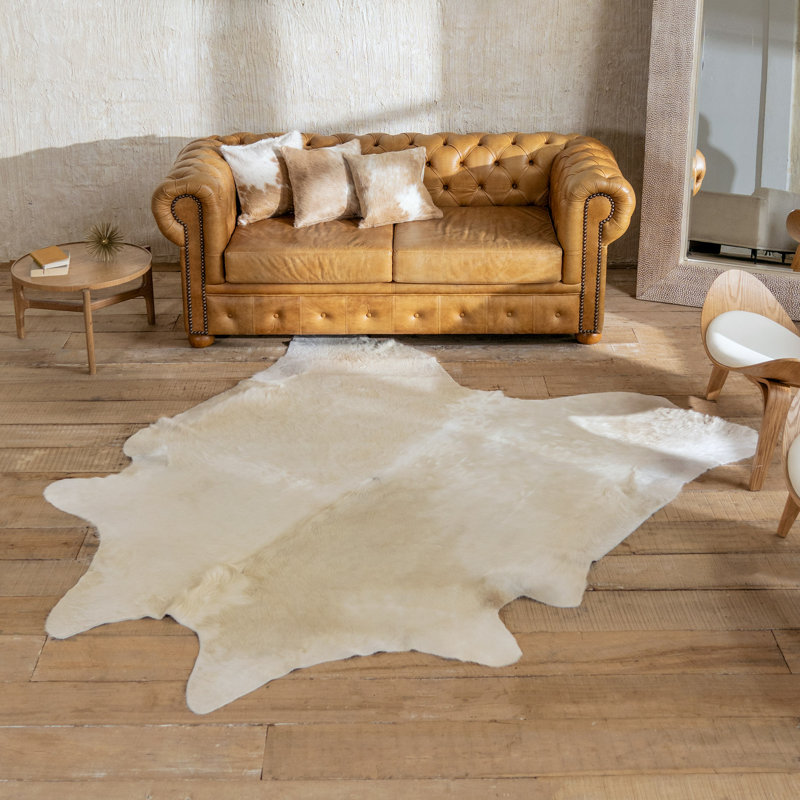 Tapis en cuir de vache champagne - Tapis en cuir véritable, Nouveauté de 7 pi x 8 pi 6 po