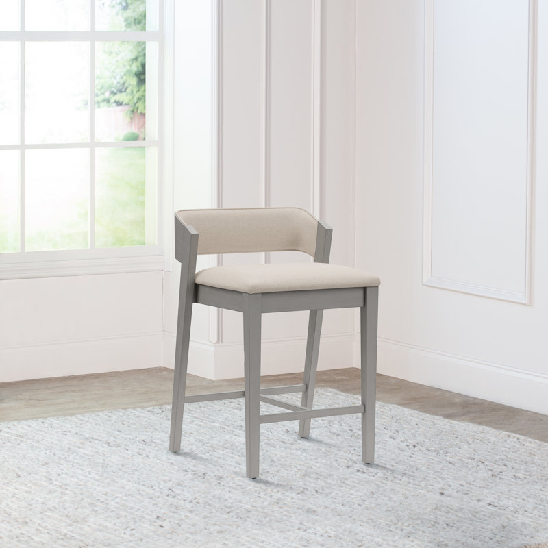 Halfeti Wood Counter Height Stool, Distressed Gray/Light Beige