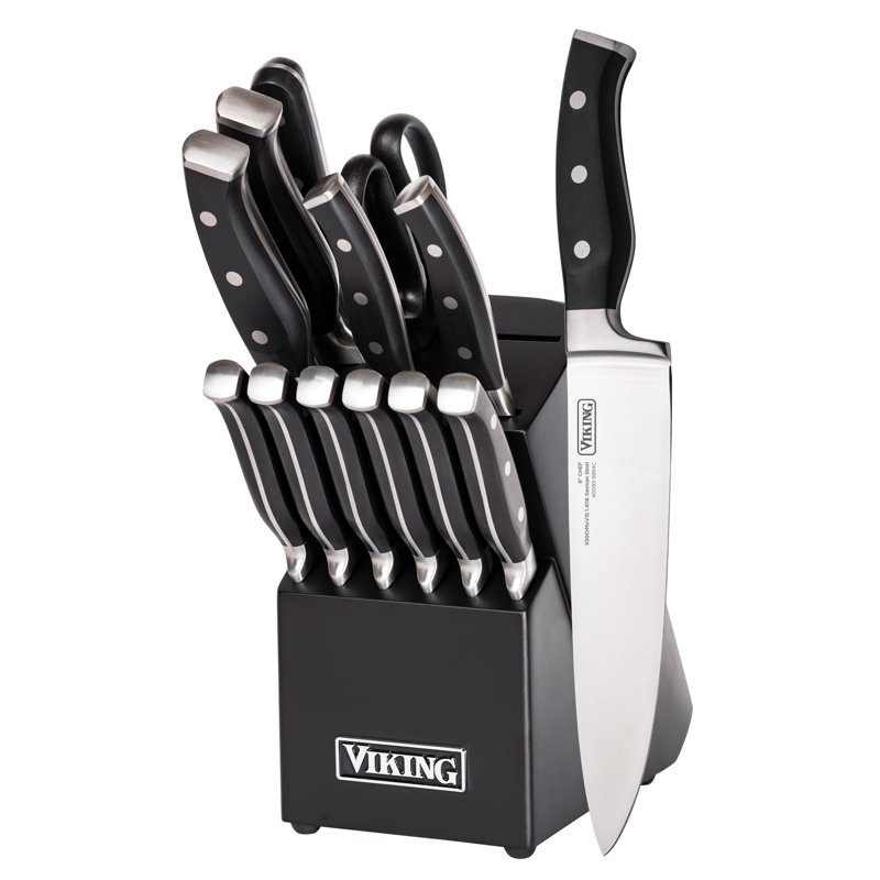 Viking 14 Piece X50CrMoV15 Stainless Steel Cutlery Block Set, Black Block