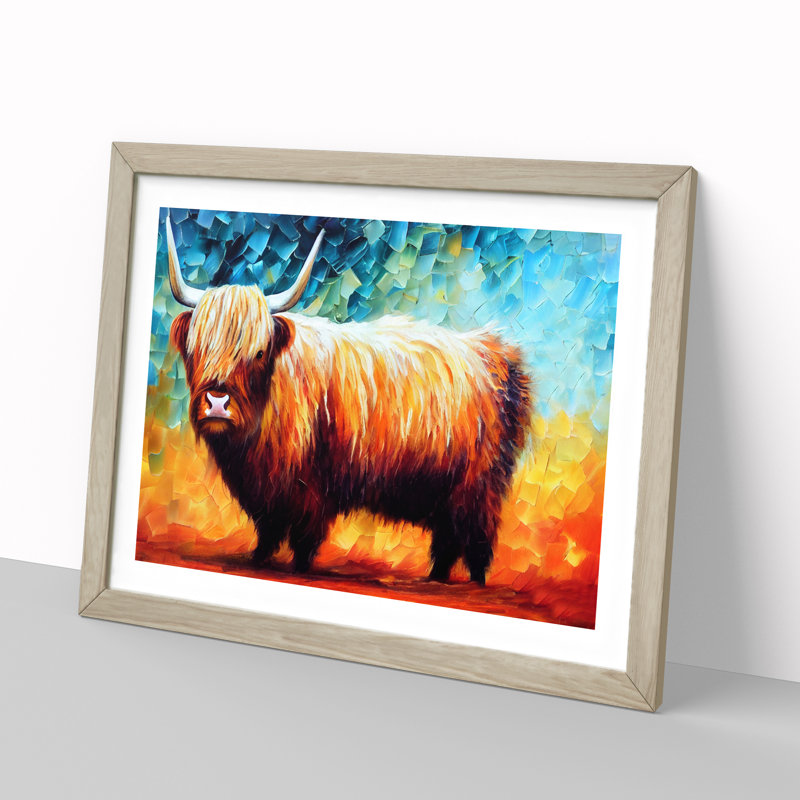 Highland Cow Vol.2 Abstract 1 Piece Single Picture Frame Wall Art, 34cm H x 46cm W x 2cm D, Oak