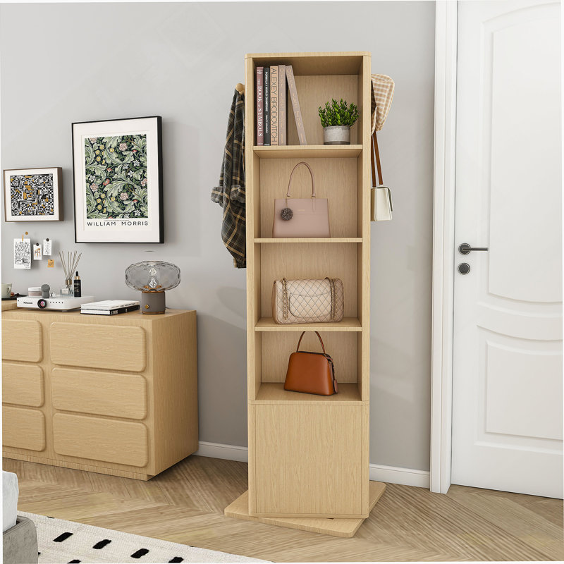 Armoire de rangement autoportante à 360 ° avec tablettes, Noyer