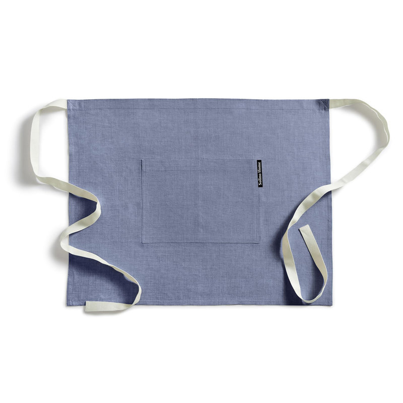 Tablier 100% lin bistro, Dusty Blue / White
