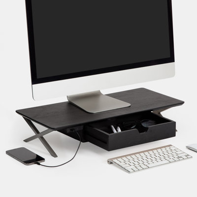Sumekh Wood Monitor Stand With Drawer & USB Port