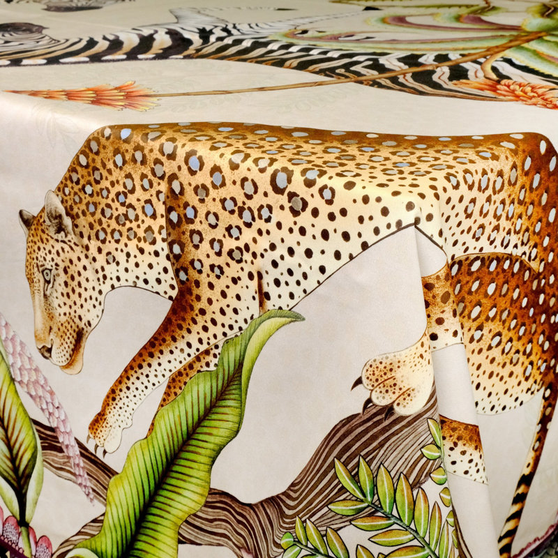 Ardmore Cotton Tablecloth, 94" Rectangle, Beige/Green