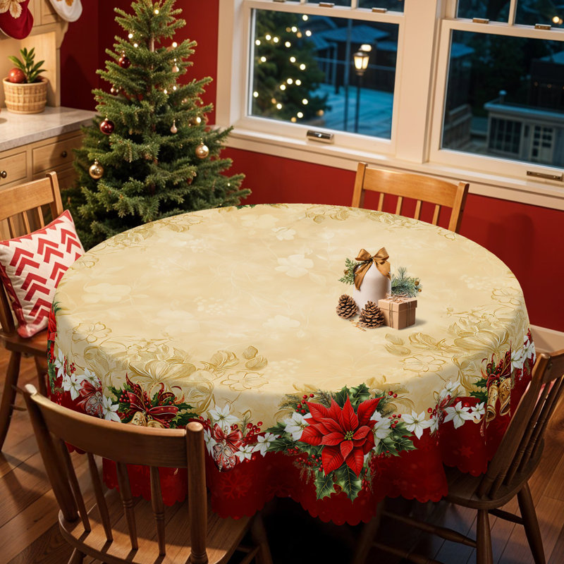 1pc Christmas Themed Print Tablecloth, Round/Rectangular Table Cloth, Mantel Para Mesa De Comedor, Xmas Decor, Holiday Party Indoor Dining Decor, Round Rectangle Christmas Table Cover, Festive Home Kitchen Accessory Gifts, Several Sizes Available